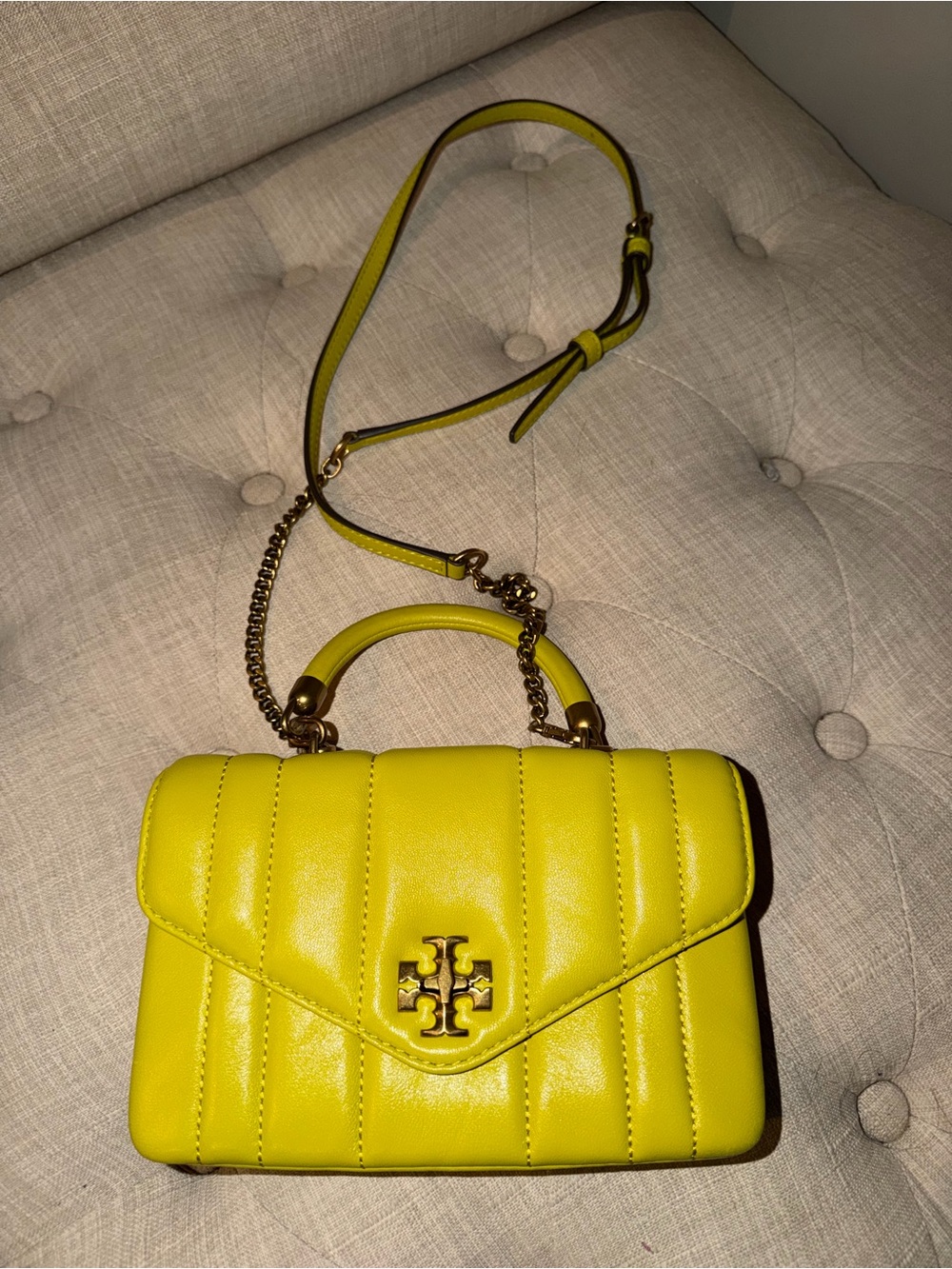 Tory Burch Lemon Yellow Quilted Leather Top-Handle Crossbody